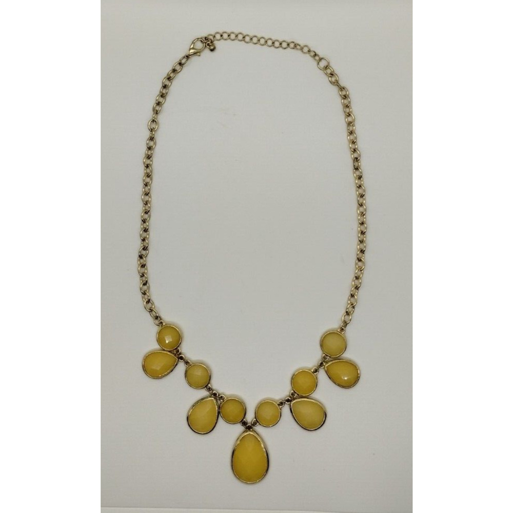 Gold and Yellow Bib Statement Necklace Teardrop - 11" Clasped